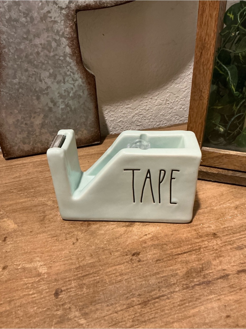 Rae Dunn Light Blue Ceramic Tape Holder with Black Lettering